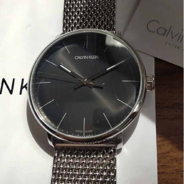 Calvin Klein High Noon Black Dial Silver Mesh Bracelet Watch for Men - K8M21121