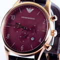 Emporio Armani Classic Chronograph Red Dial Brown Leather Strap Watch For Men - AR1890