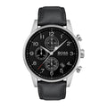Hugo Boss Navigator Black Dial Black Leather Strap Watch for Men - 1513678