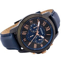 Fossil Grant Chronograph Black Dial Blue Leather Strap Watch for Men - FS5061