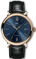 IWC Portofino Automatic Blue Dial Black Leather Strap Watch for Men - IW356522