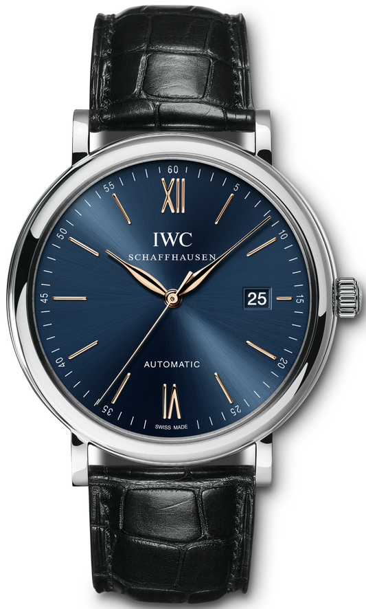 IWC Portofino Automatic Blue Dial Black Leather Strap Watch for Men - IW356523