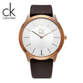 Calvin Klein Minimal White Dial Brown Leather Strap Watch for Men - K3M216G6