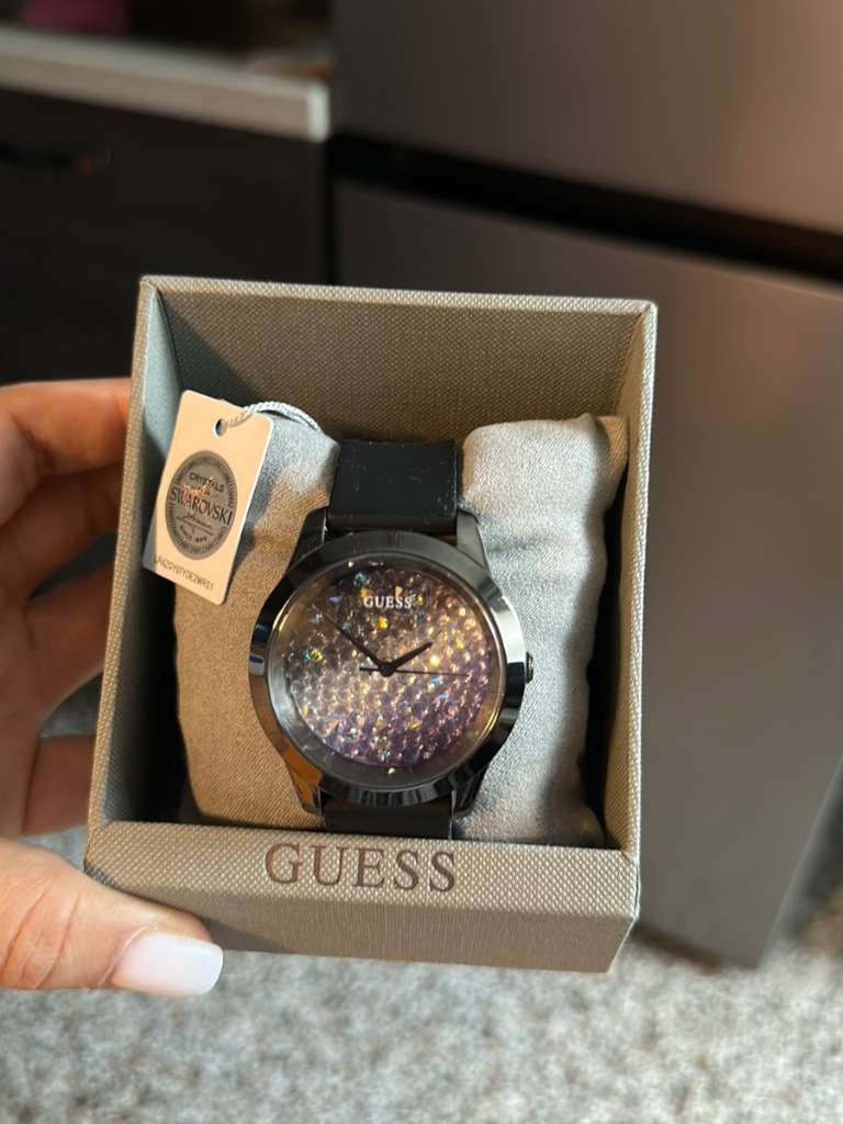 Guess Crush Crystals Silver Dial Black Rubber Strap Watch for Women - W1223L4