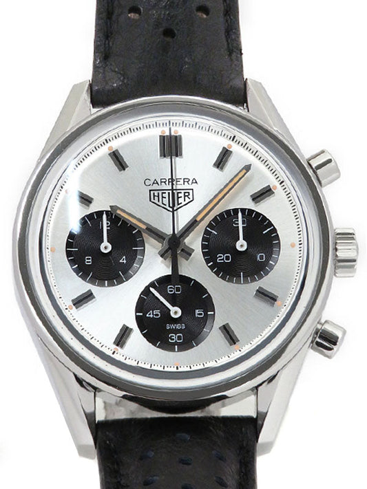 Tag Heuer Carrera Chronograph 60th Anniversary Silver Dial Black Leather Strap Watch for Men - CBK221H.FC8317