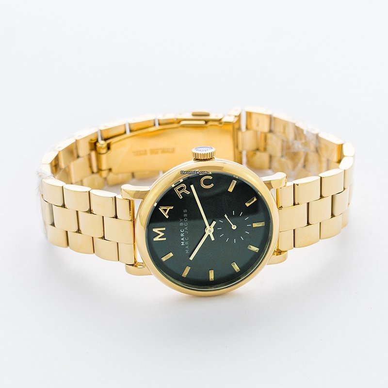 Marc Jacobs Baker Green Dial Gold Stainless Steel Strap Watch for Women - MBM3245