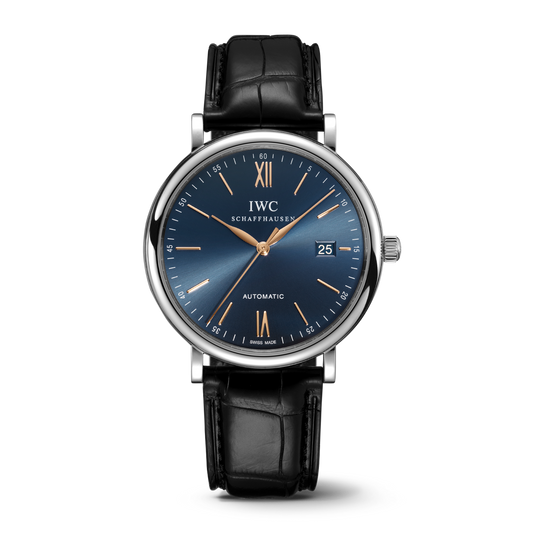 IWC Portofino Automatic Blue Dial Black Leather Strap Watch for Men - IW356523