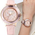 Swarovski Octea Lux Chrono Pink Dial Pink Leather Strap Watch for Women - 5452501