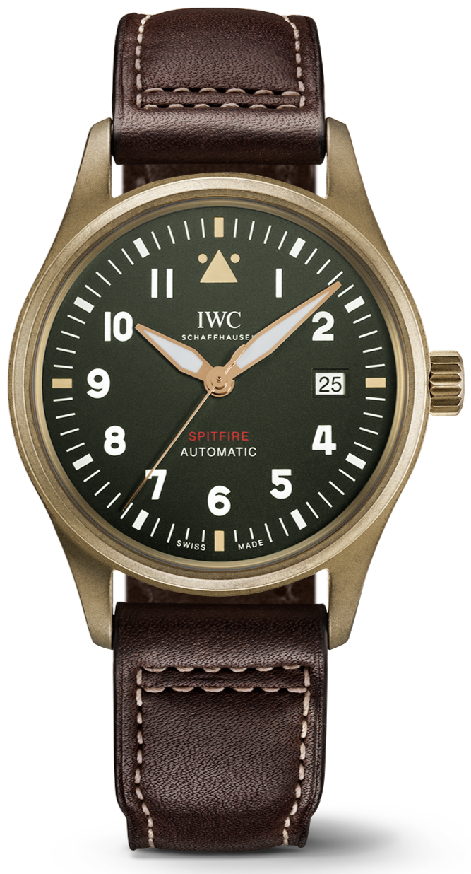 IWC Pilot's Watch Automatic Spitfire Green Dial Brown Leather Strap Watch for Men - IW326802