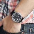 Fossil Nate Chronograph Black Dial Black Leather Strap Watch for Men - JR1436