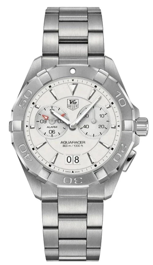 Tag Heuer Aquaracer Quartz Chronograph White Dial Silver Steel Strap Watch for Men - WAY111Y.BA0928