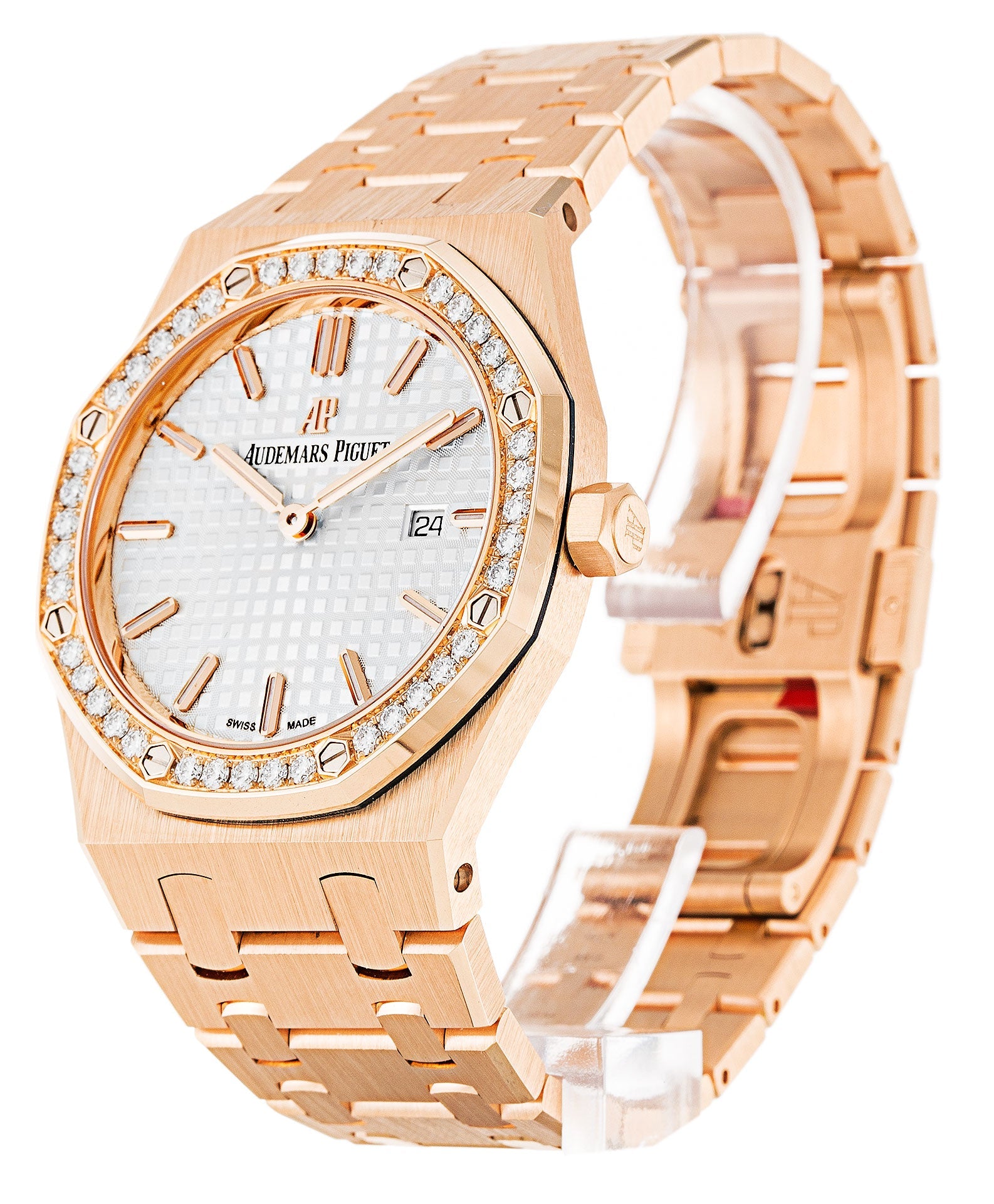 Audemars Piguet Royal Oak Quartz White Dial Rose Gold Steel Strap Watch for Women - 67651OR.ZZ.1261OR.01