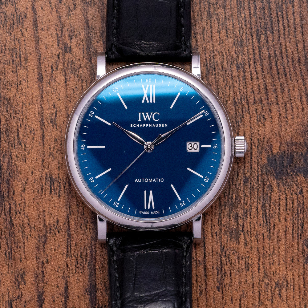 IWC Portofino '150 Years Edition' Automatic Blue Dial Black Leather Strap Watch for Men - IW356518