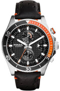 Fossil Wakefield Chronograph Black Dial Black Leather Strap Watch for Men - CH2953