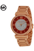 Michael Kors Caitlin Red Dial Rose Gold Stainless Steel Strap Watch for Women - MK3377