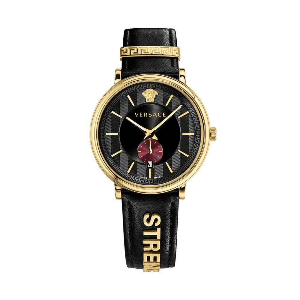 Versace V-Circle Manifesto Edition Black Dial Black Leather Strap Watch for Men - VBQ050017