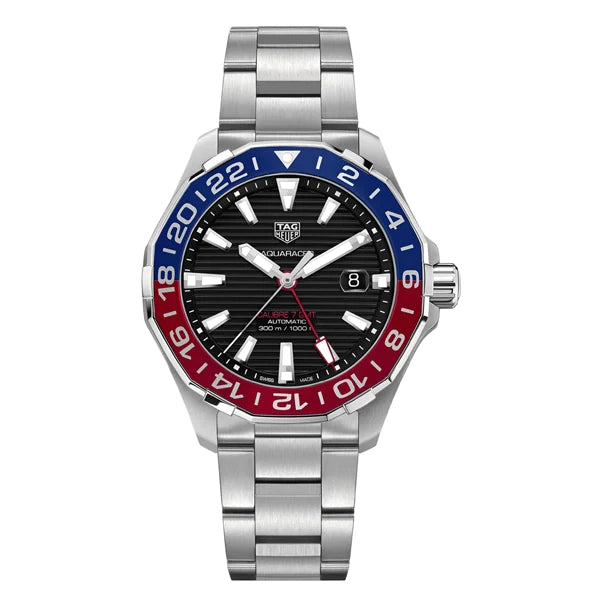 Tag Heuer Aquaracer GMT Caliber 7 Pepsi Black Dial Silver Steel Strap Watch for Men - WAY201F.BA0927