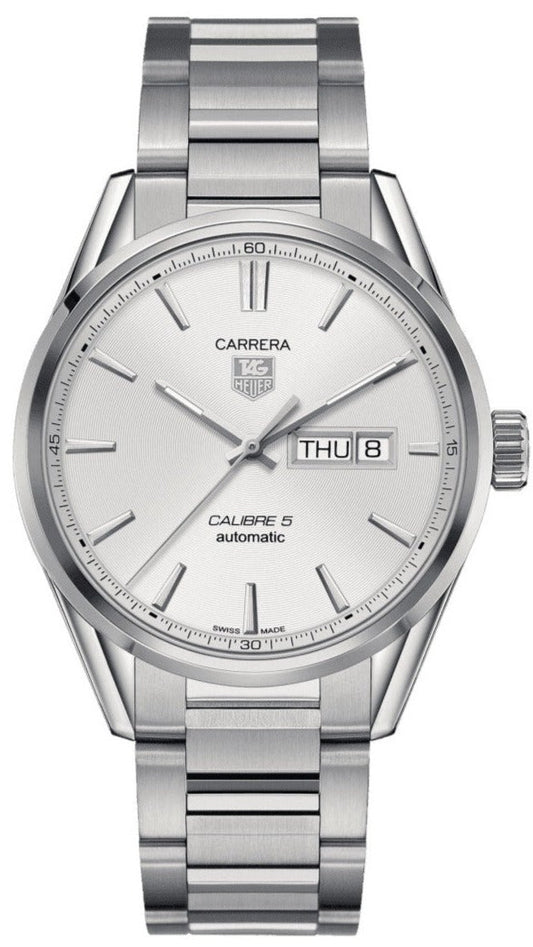 Tag Heuer Carrera Calibre 5 Automatic 41mm White Dial Silver Steel Strap Watch for Men - WAR201B.BA0723