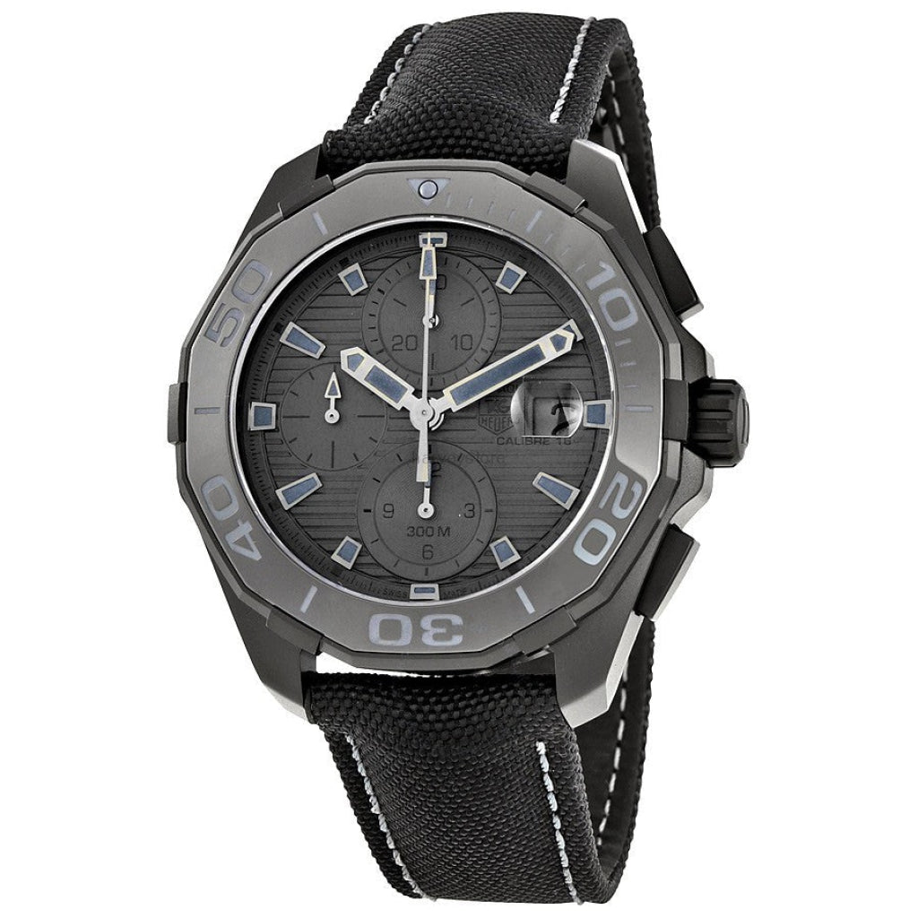 Tag Heuer Aquaracer Automatic Chronograph Special Edition Grey Titanium Dial Black Leather Strap Watch for Men - CAY218B.FC6370