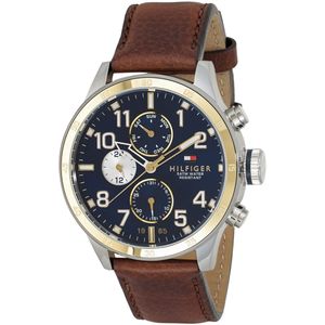 Tommy Hilfiger Sport Multifunction Blue Dial Brown Leather Strap Watch for Men - 1791137