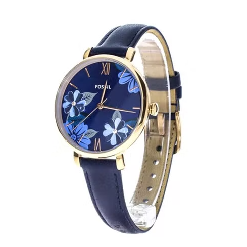 Fossil Jacqueline Blue Dial Blue Leather Strap Watch for Women - ES4673