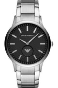 Emporio Armani Renato Quartz Black Dial Silver Steel Strap  Watch For Men - AR11118