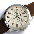 Fossil Grant Chronograph Beige Dial Brown Leather Strap Watch for Men - FS4735