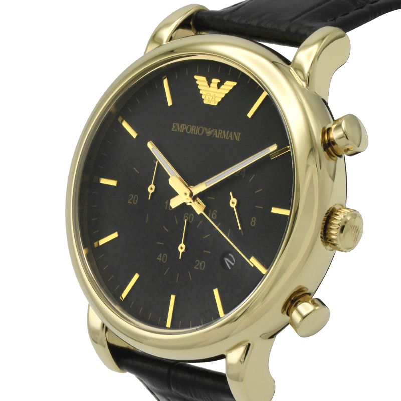 Emporio Armani Luigi Chronograph Black Dial Black Leather Strap Watch For Men - AR1917