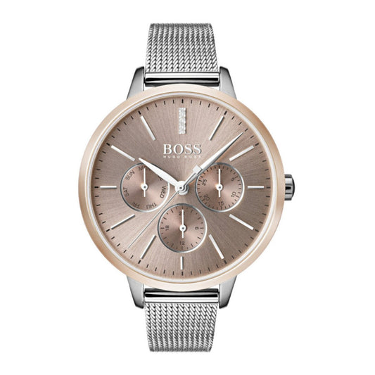 Hugo Boss Symphony Brown Dial Silver Mesh Bracelet Watch for Women - 1502423