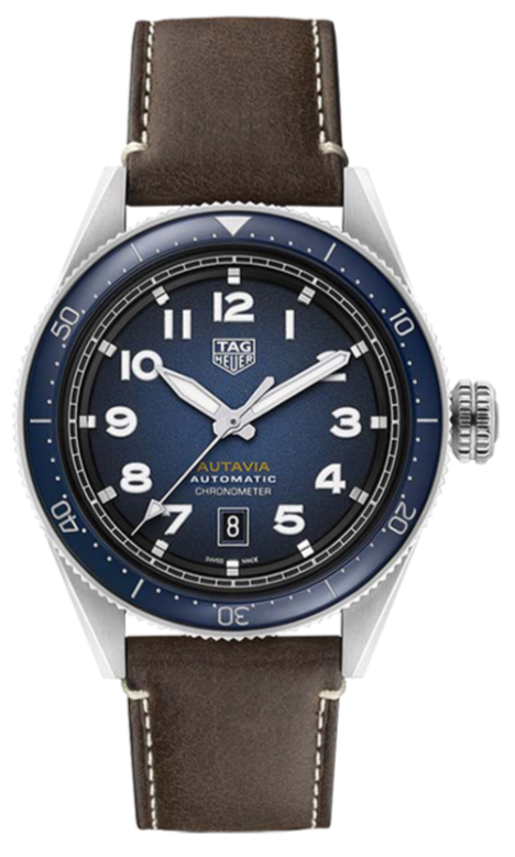 Tag Heuer Autavia Calibre 5 42mm Automatic Blue Dial Brown Leather Strap Watch for Men - WBE5116.FC8266