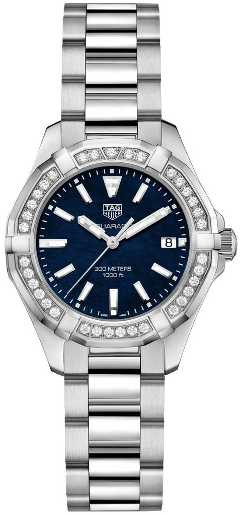 Tag Heuer Aquaracer Quartz 35mm Diamond Blue Dial Silver Steel Strap Watch for Women - WAY131N.BA0748