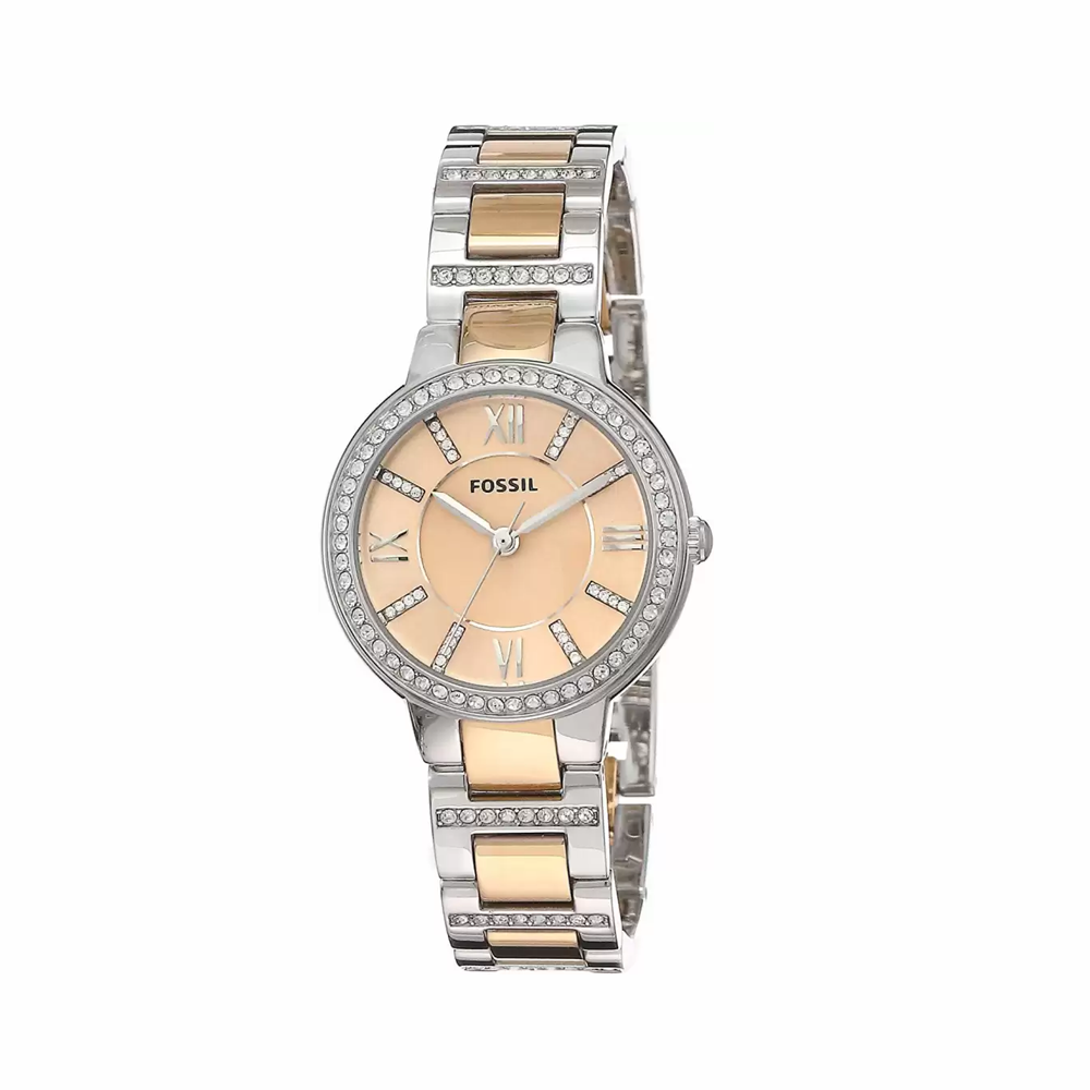 Fossil Virginia Rose Gold Dial Two Tone Steel Strap Watch for Women - ES3405