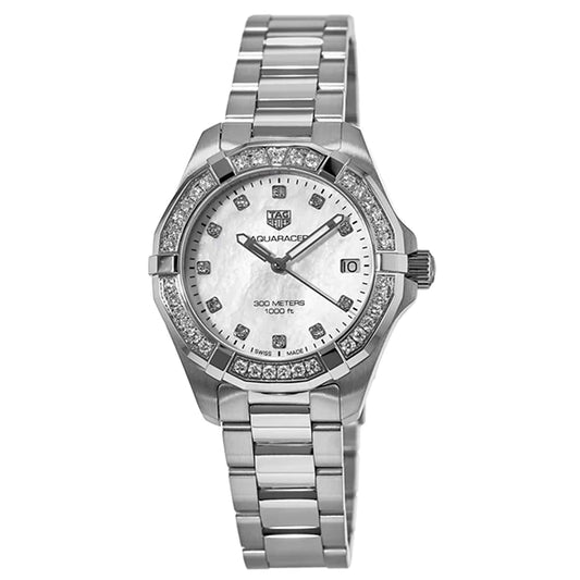 Tag Heuer Aquaracer White Mother of Pearl Dial Silver Steel Strap Watch for Women - WBD1315.BA0740