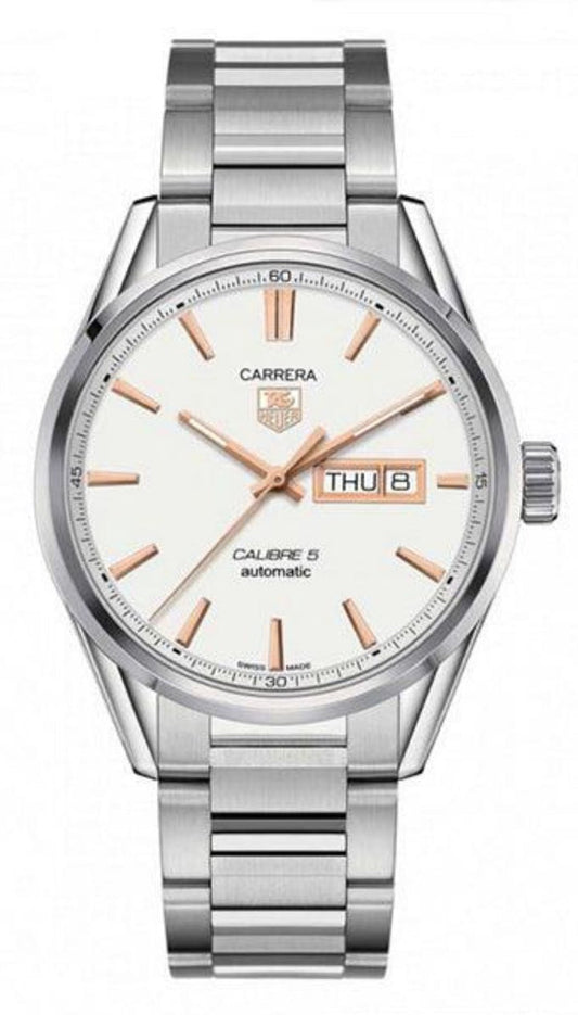 Tag Heuer Carrera Calibre 5 White Dial Silver Steel Strap Watch for Men - WAR201D.BA0723