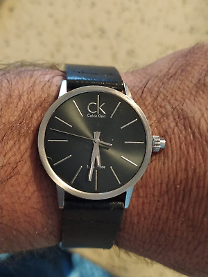 Calvin Klein Minimal Black Dial Black Leather Strap Watch for Men - K7621107