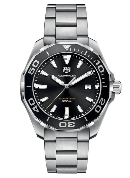 Tag Heuer Aquaracer Quartz Black Dial Silver Steel Strap Watch for Men - WAY101A.BA0746