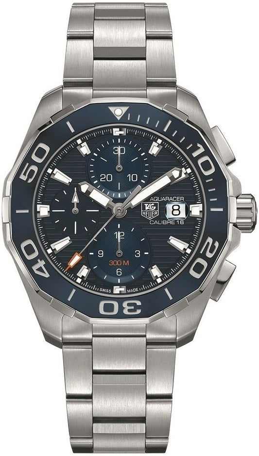 Tag Heuer Aquaracer Calibre 16 43mm Blue Dial Silver Steel Strap Watch for Men - CAY211B.BA0927