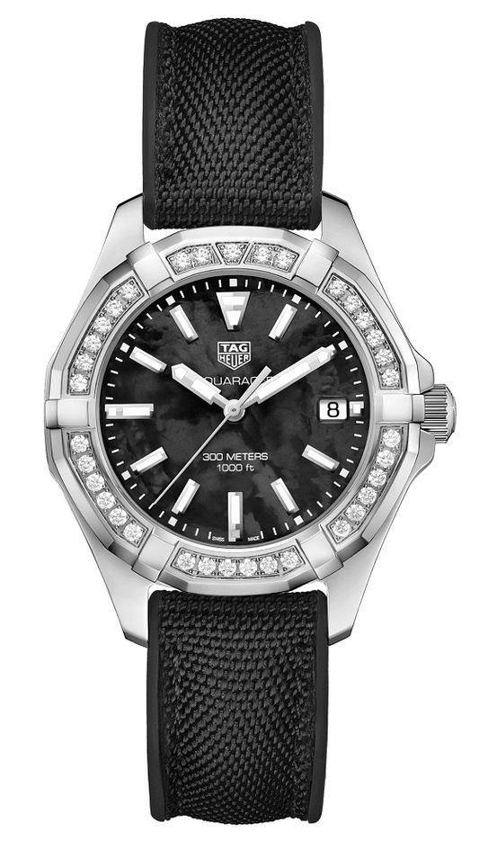 Tag Heuer Aquaracer Black Mother of Pearl Dial Black Textile Strap Watch for Women - WAY131P.FT6092