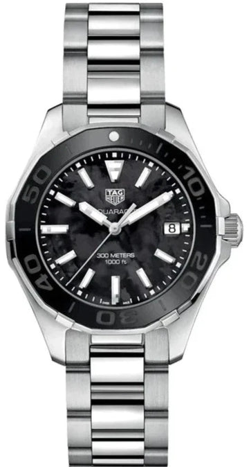 Tag Heuer Aquaracer Quartz 35mm Black Dial Silver Steel Strap Watch for Women - WAY131K.BA0748