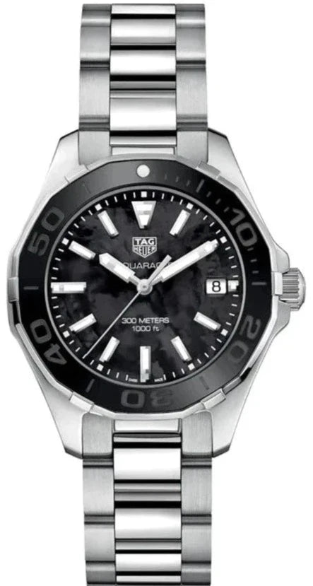 Tag Heuer Aquaracer Quartz 35mm Black Dial Silver Steel Strap Watch for Women - WAY131K.BA0748