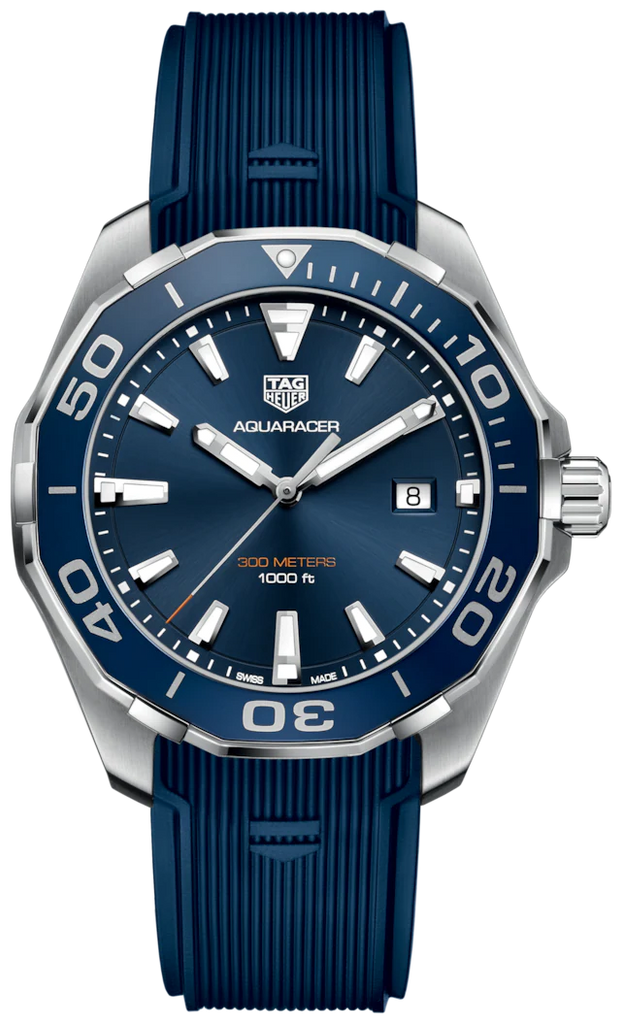 Tag Heuer Aquaracer Quartz 43mm Blue Dial Blue Rubber Strap Watch for Men -  WAY101C.FC6153