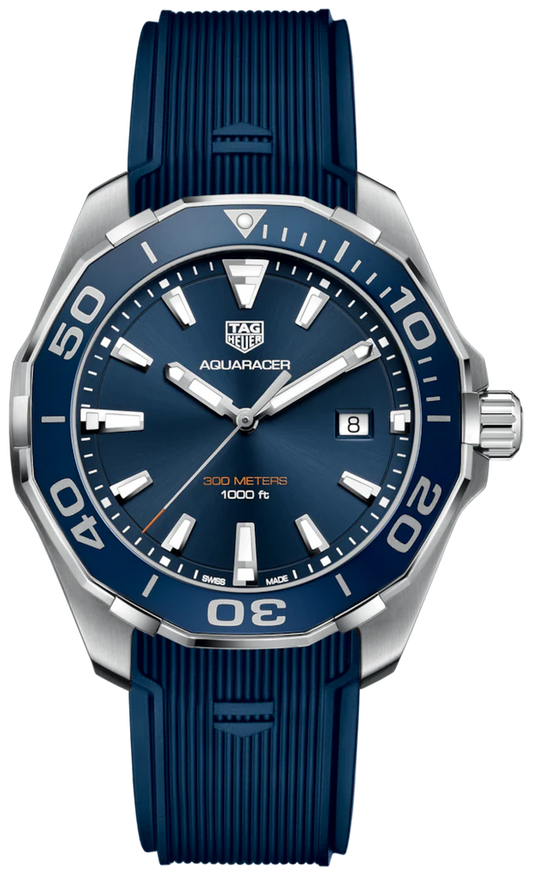 Tag Heuer Aquaracer Quartz 43mm Blue Dial Blue Rubber Strap Watch for Men -  WAY101C.FC6153