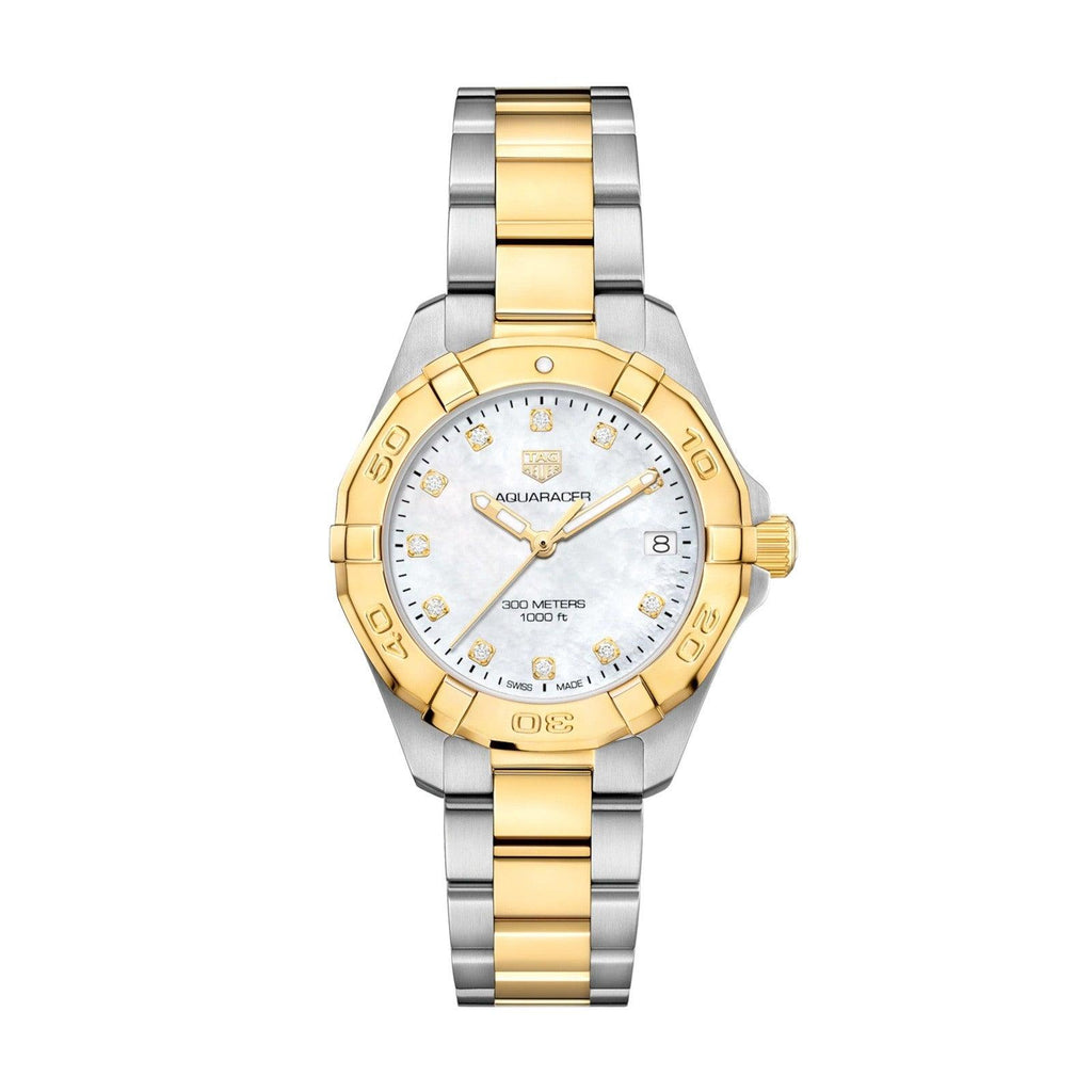 Tag Heuer Aquaracer Quartz 32mm White Mother of Pearl Dial Two Tone Steel Strap Watch for Women - WBD1322.BB0320