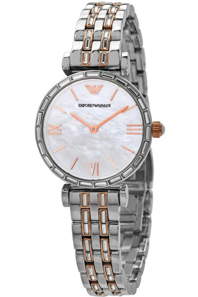 Emporio Armani Gianni T-Bar Silver Dial Two Tone Steel Strap Watch For Women - AR11293