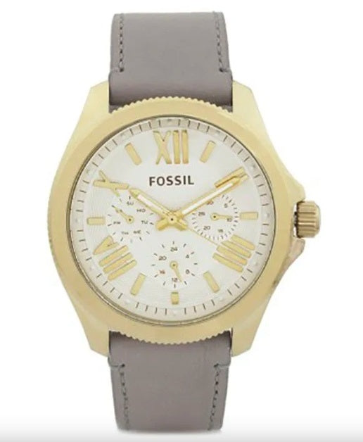 Fossil Cecile Champagne Dial Grey Leather Strap Watch for Women - AM4529