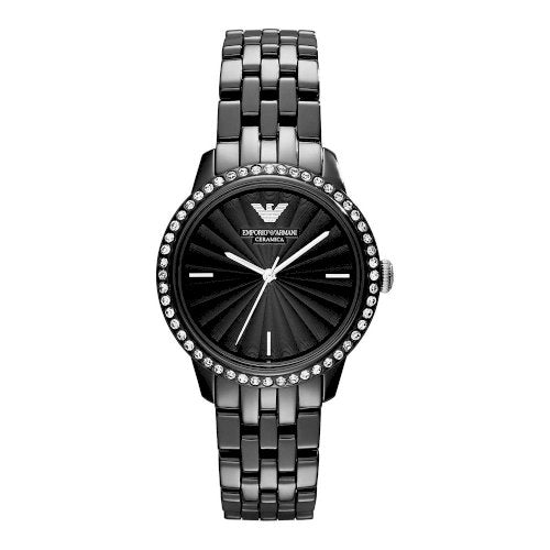 Emporio Armani Ceramica Black Dial with Crystals Black Ceramic Strap Watch For Women - AR1478