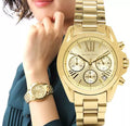 Michael Kors Bradshaw Chronograph Gold Dial Gold Steel Strap Watch for Women - MK5798