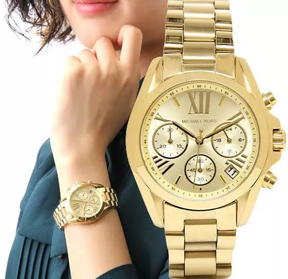Michael Kors Bradshaw Chronograph Gold Dial Gold Steel Strap Watch for Women - MK5798