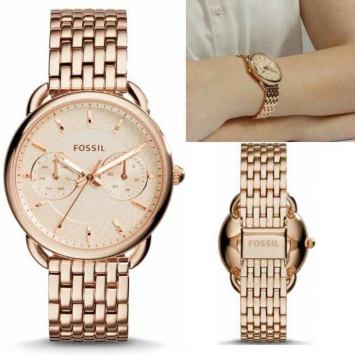 Fossil Tailor Rose Gold Dial Rose Gold Steel Strap Watch for Women - ES3713