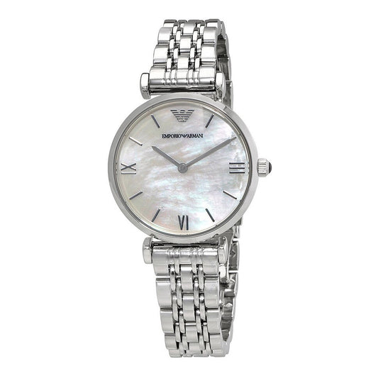 Emporio Armani T Bar Mother of Pearl Dial Stainless Steel Watch For Women - AR1682